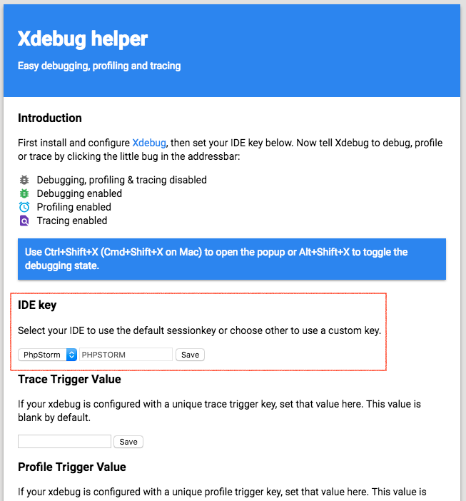 Xdebug Helper IDE Key